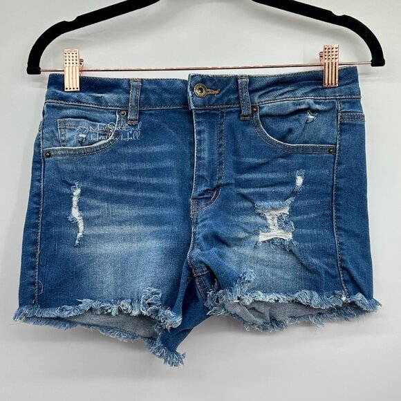 Wax Jean Ripped Distressed Raw Fringe Hem Cut Off Shorts - Picture 1 of 3